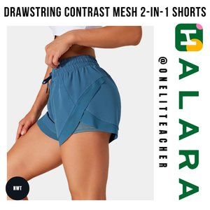 HALARA Drawstring Contrast Flowy Mesh 2-in-1 Shorts NWT